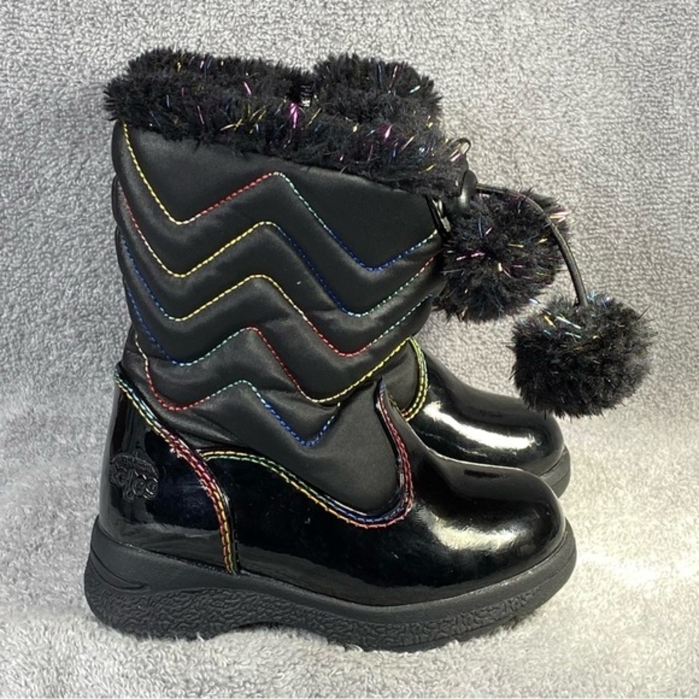 Totes Boots Girls  Size‎ 7M Black Faux Fur Tassels Snow Boot Side Zip